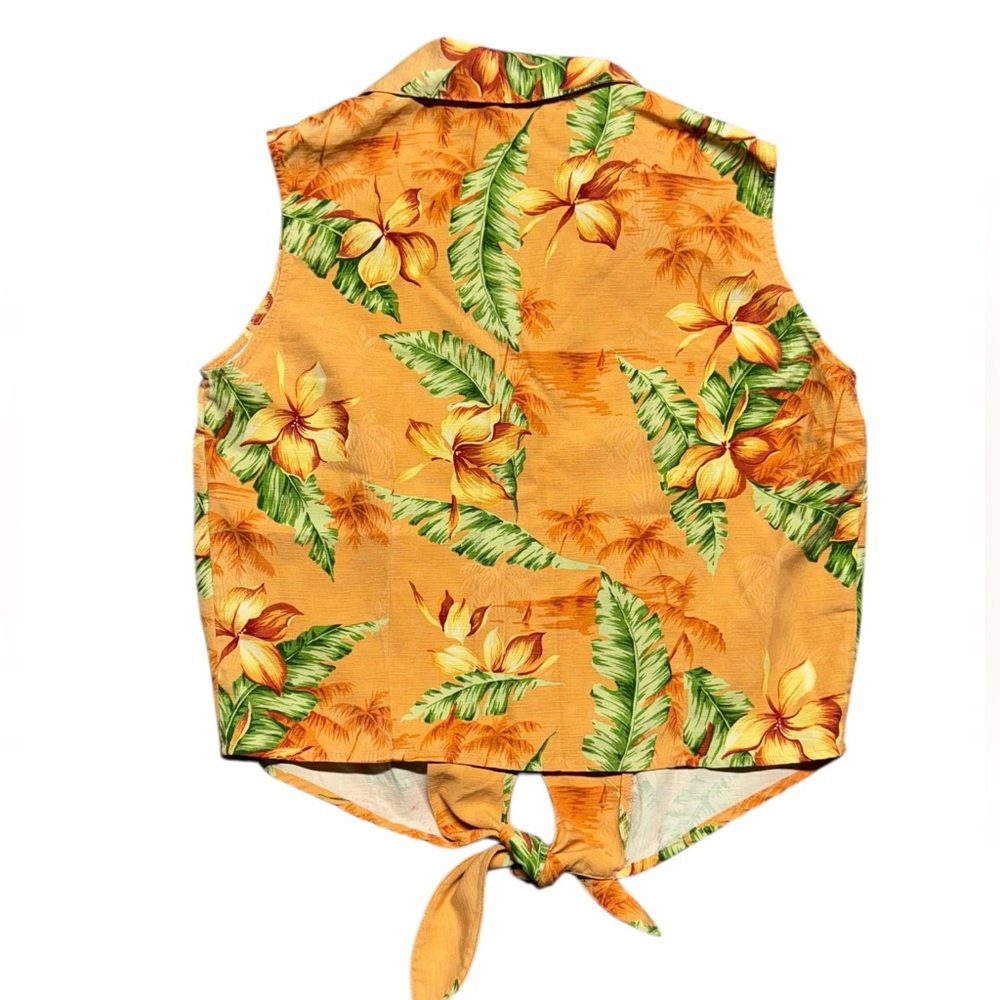 Tommy Bahama Silk Floral Button Up Tie Shirt Size 10 Sleeveless Hawaiian Tank - Picture 2 of 8